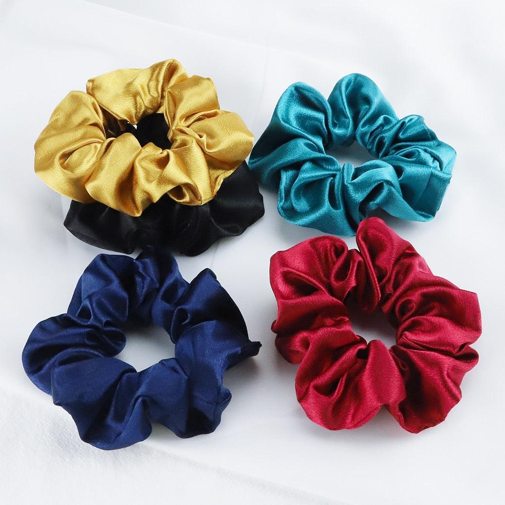 Lot de 5 chouchous en soie satinée à la mode, grand élastique en caoutchouc, bande de cheveux pour femmes, accessoires de support de queue de cheval pour femmes et filles