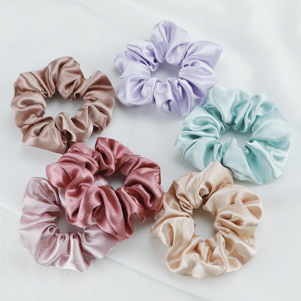 Lot de 5 chouchous en soie satinée à la mode, grand élastique en caoutchouc, bande de cheveux pour femmes, accessoires de support de queue de cheval pour femmes et filles