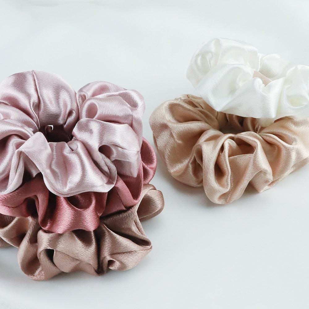 Lot de 5 chouchous en soie satinée à la mode, grand élastique en caoutchouc, bande de cheveux pour femmes, accessoires de support de queue de cheval pour femmes et filles