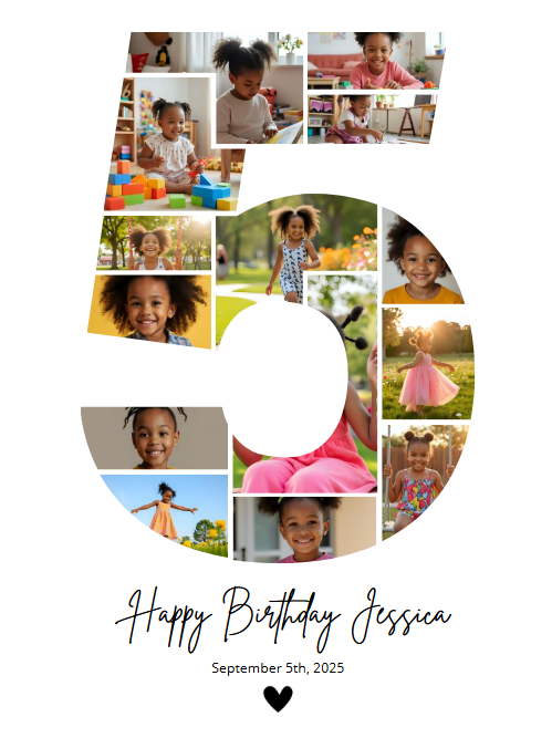 Modèle Canva de collage photo pour le 5e anniversaire – Affiche personnalisable des étapes importantes
