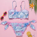 Maillot de bain deux pièces fendu pour filles de 6 à 11 ans, motif dessin animé frais et mignon, maillot de bain deux pièces floral pour enfants, maillot de bain d'été mini pour enfants