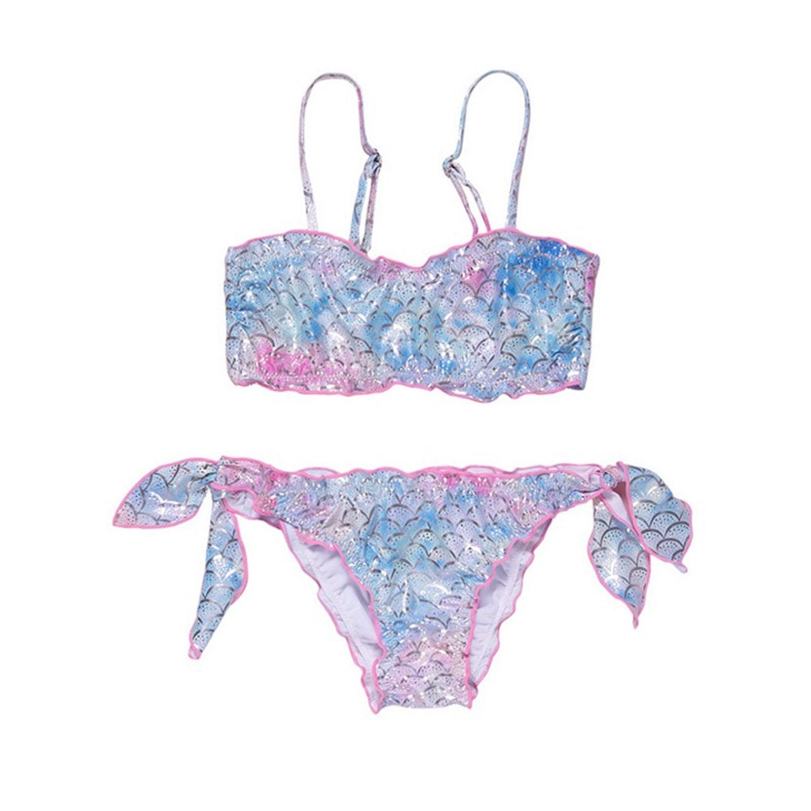 Maillot de bain deux pièces fendu pour filles de 6 à 11 ans, motif dessin animé frais et mignon, maillot de bain deux pièces floral pour enfants, maillot de bain d'été mini pour enfants