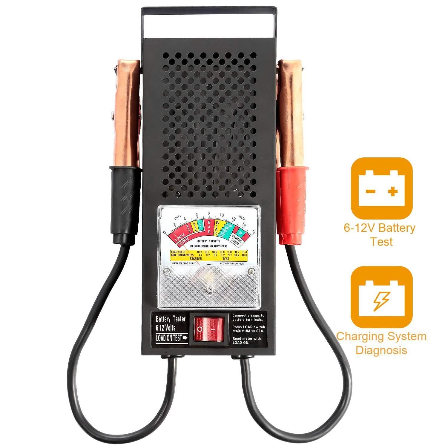 Testeur de batterie automobile 6-12 V avec pinces crocodiles isolées renforcées en cuivre