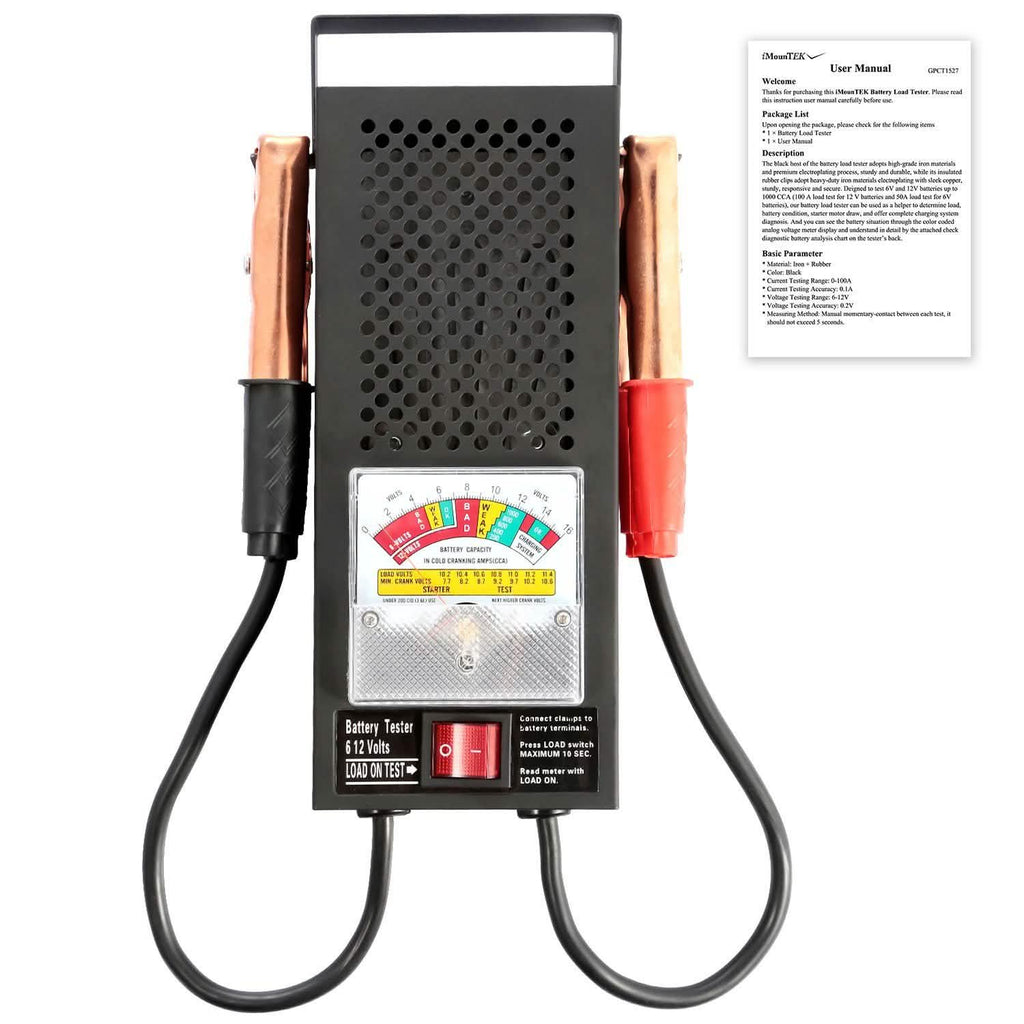 Testeur de batterie automobile 6-12 V avec pinces crocodiles isolées renforcées en cuivre