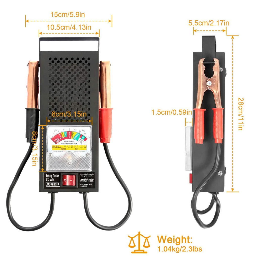 Testeur de batterie automobile 6-12 V avec pinces crocodiles isolées renforcées en cuivre
