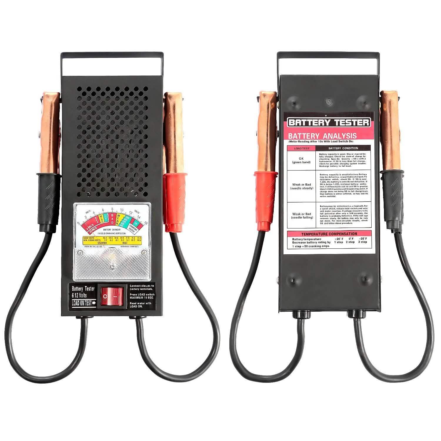 Testeur de batterie automobile 6-12 V avec pinces crocodiles isolées renforcées en cuivre