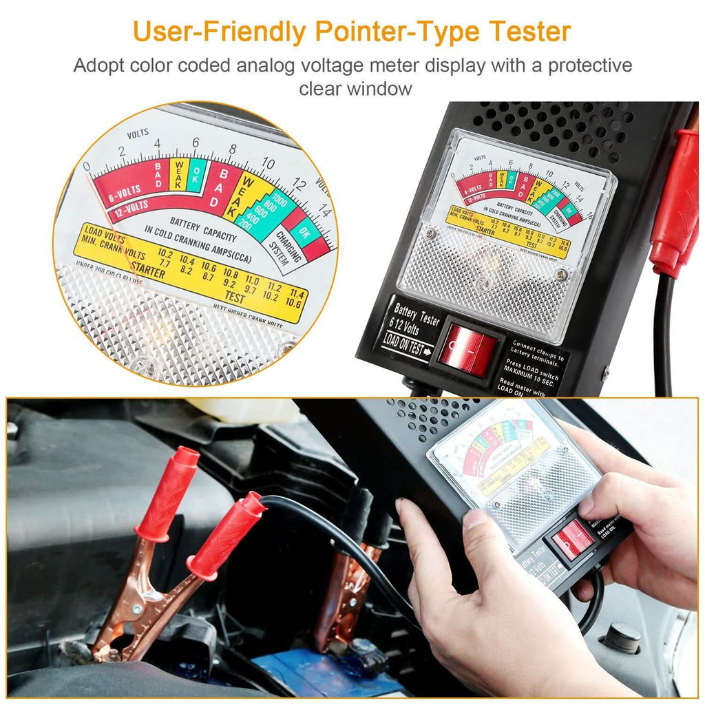 Testeur de batterie automobile 6-12 V avec pinces crocodiles isolées renforcées en cuivre