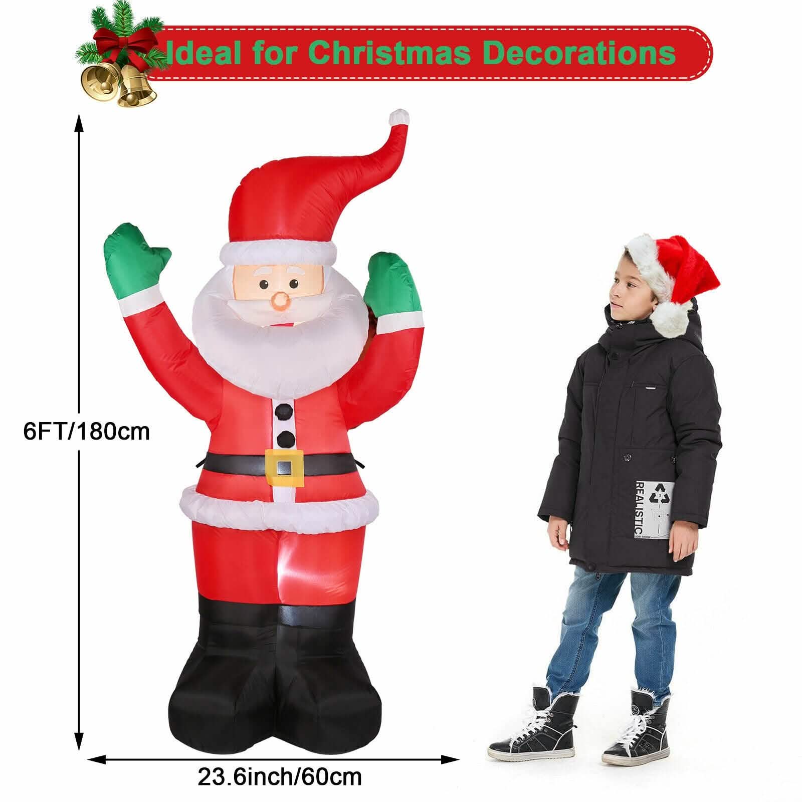 Décoration gonflable extérieure Père Noël de 1,80 m