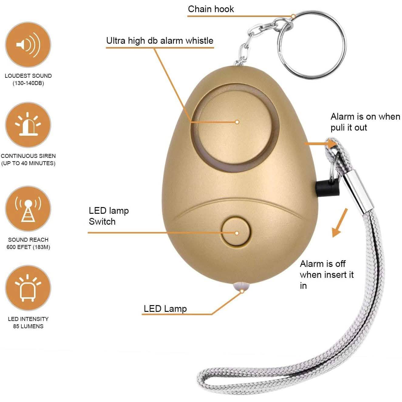 Lot de 6 : Porte-clés alarme de sécurité personnelle 140 dB avec lumières LED