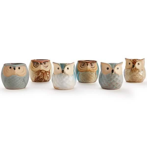 Lot de 6 : base en céramique pour pot en forme de chouette de 6,3 cm