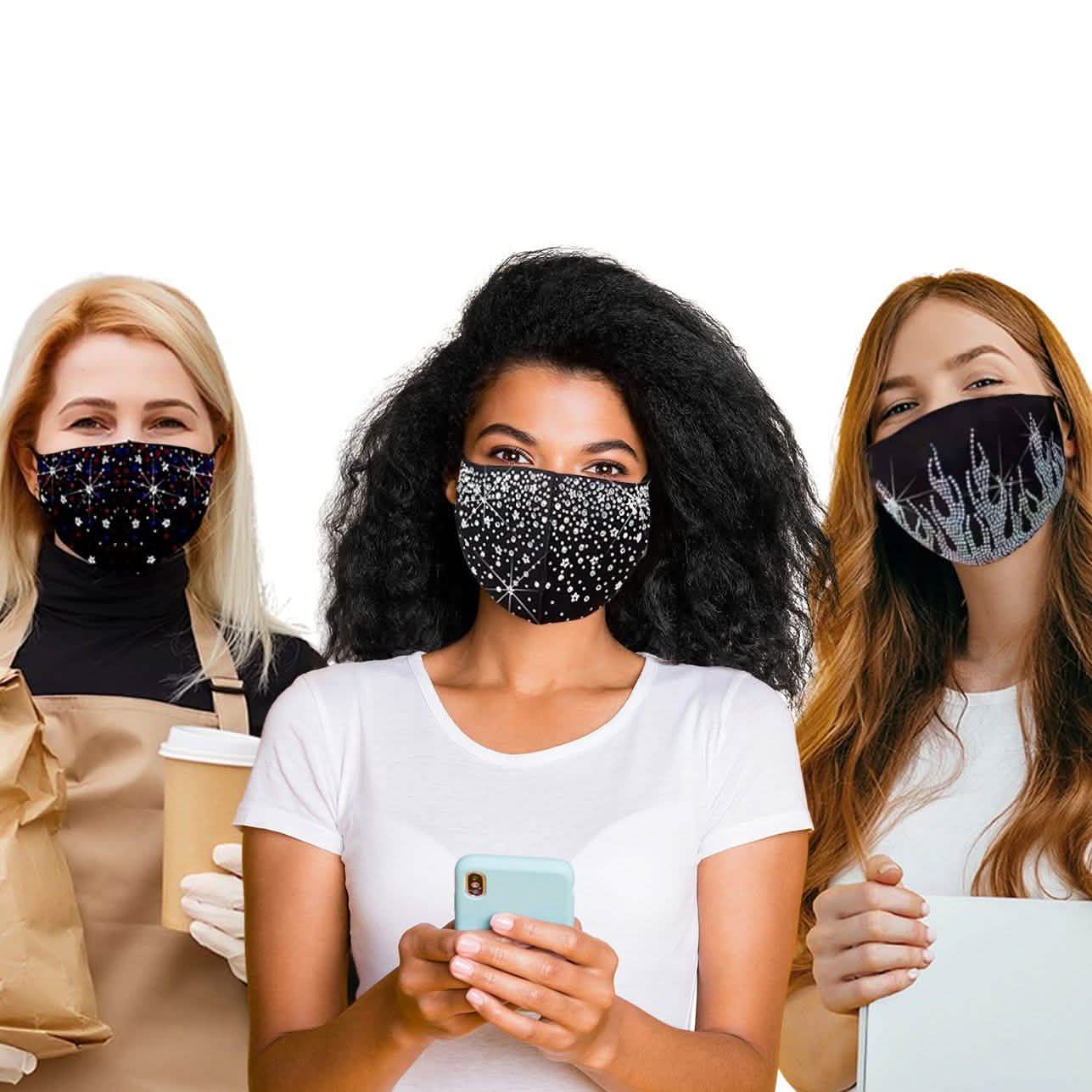Lot de 6 : Masque facial strass bling bling pour les fêtes, style célébrité