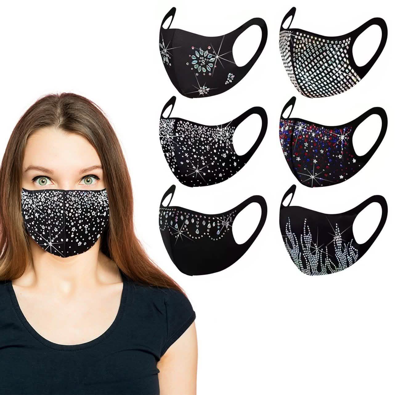 Lot de 6 : Masque facial strass bling bling pour les fêtes, style célébrité