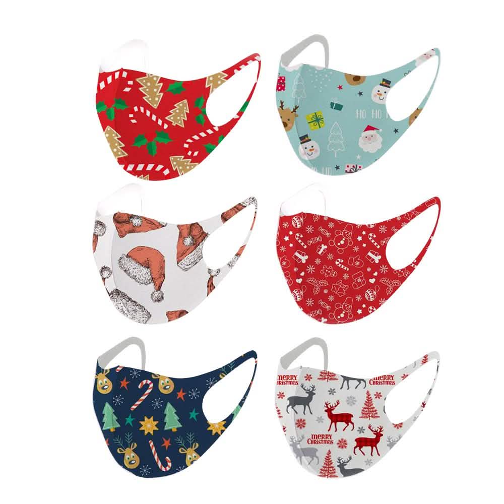 Lot de 6 : Masques réutilisables sur le thème des fêtes, au design amusant