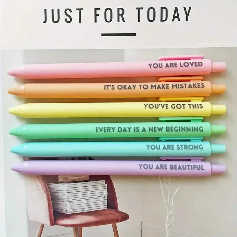 Lot de 6 : stylos roller motivants – Stylos à message positif pour le journaling