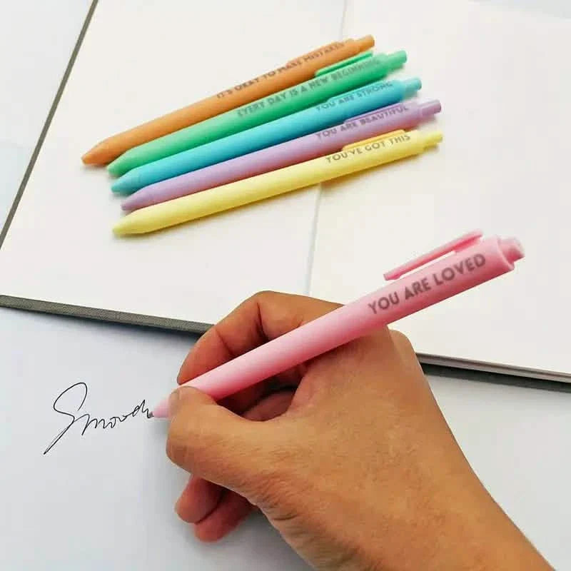 Lot de 6 : stylos roller motivants – Stylos à message positif pour le journaling