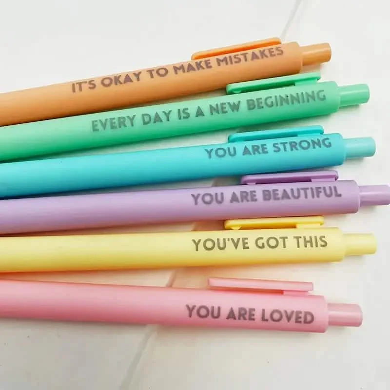 Lot de 6 : stylos roller motivants – Stylos à message positif pour le journaling