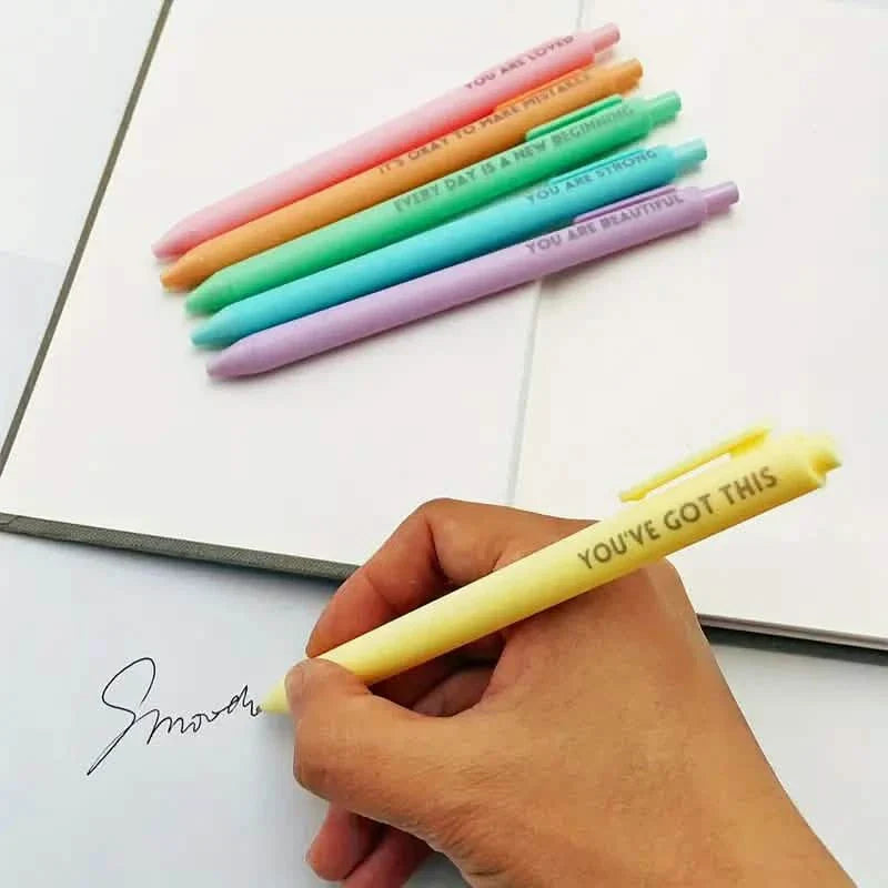 Lot de 6 : stylos roller motivants – Stylos à message positif pour le journaling