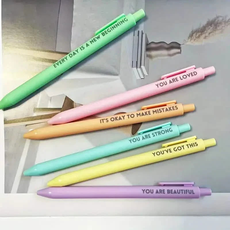 Lot de 6 : stylos roller motivants – Stylos à message positif pour le journaling