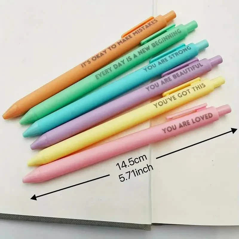 Lot de 6 : stylos roller motivants – Stylos à message positif pour le journaling