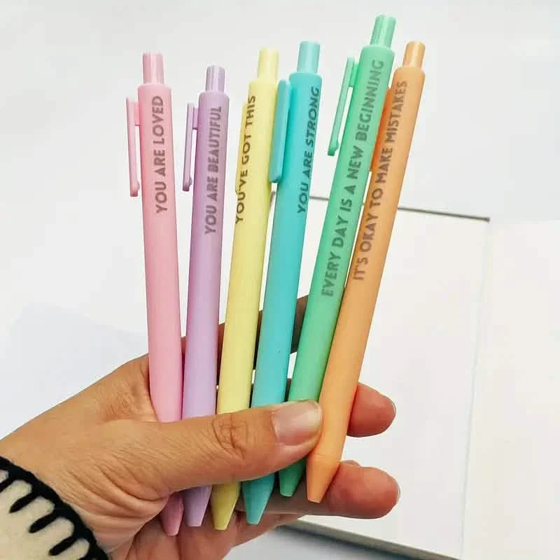 Lot de 6 : stylos roller motivants – Stylos à message positif pour le journaling