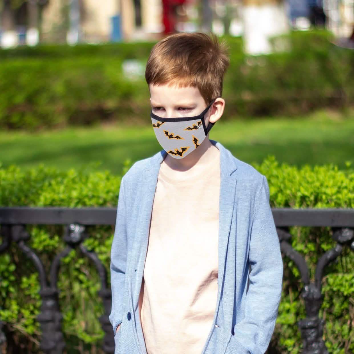 Lot de 6 : Masques pour enfants d'Halloween réutilisables à deux couches avec boucles d'oreille réglables