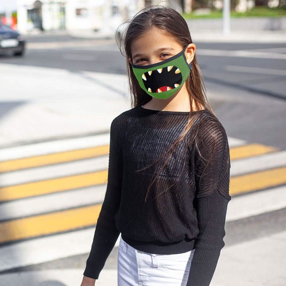 Lot de 6 : Masques pour enfants d'Halloween réutilisables à deux couches avec boucles d'oreille réglables