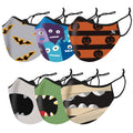 Lot de 6 : Masques pour enfants d'Halloween réutilisables à deux couches avec boucles d'oreille réglables