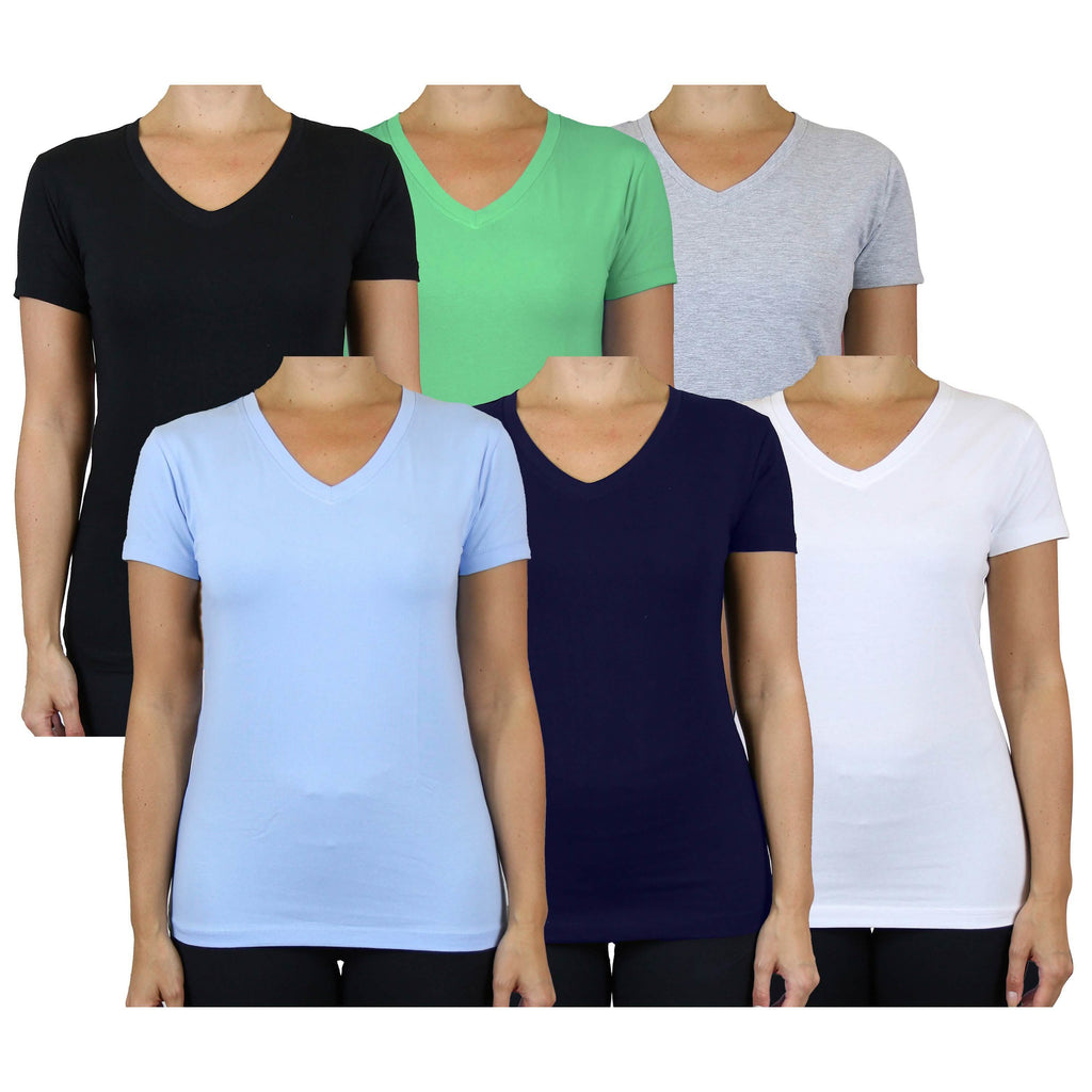 Lot de 6 : T-shirts à manches courtes et col en V assortis pour femme