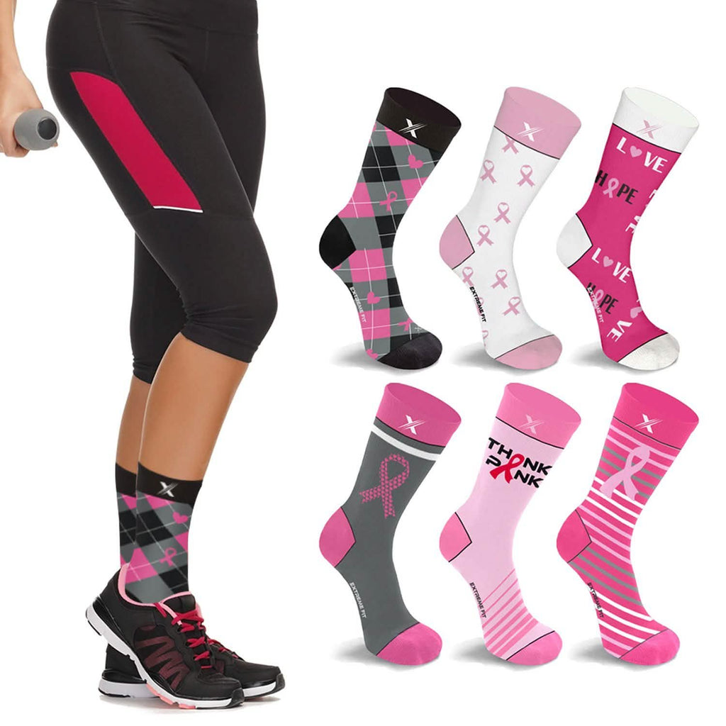 Lot de 6 paires : Chaussettes de contention classiques mi-mollet pour la sensibilisation au cancer du sein