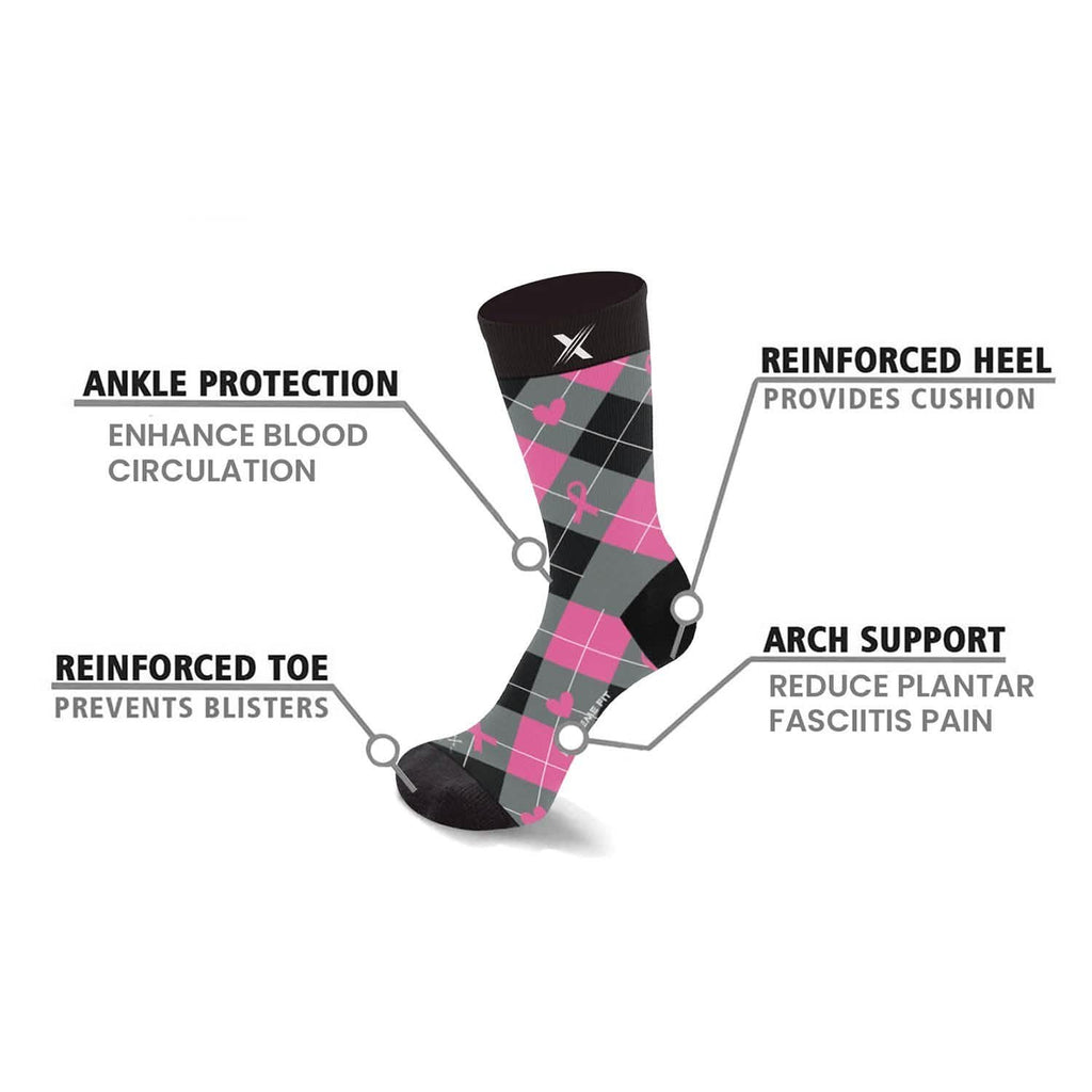 Lot de 6 paires : Chaussettes de contention classiques mi-mollet pour la sensibilisation au cancer du sein