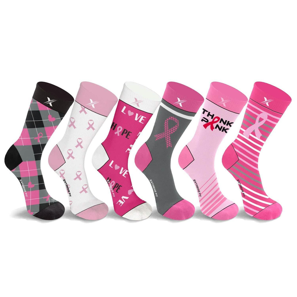 Lot de 6 paires : Chaussettes de contention classiques mi-mollet pour la sensibilisation au cancer du sein