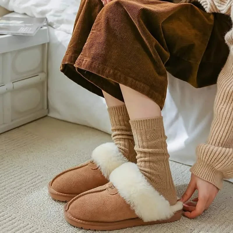 Lot de 6 paires de chaussettes épaisses et chaudes de couleur crème
