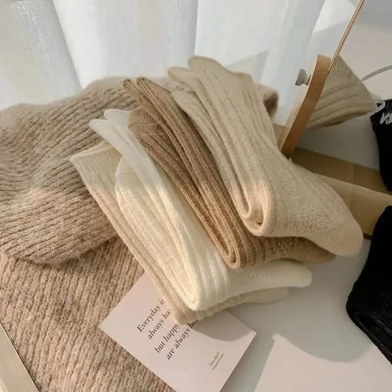Lot de 6 paires de chaussettes épaisses et chaudes de couleur crème