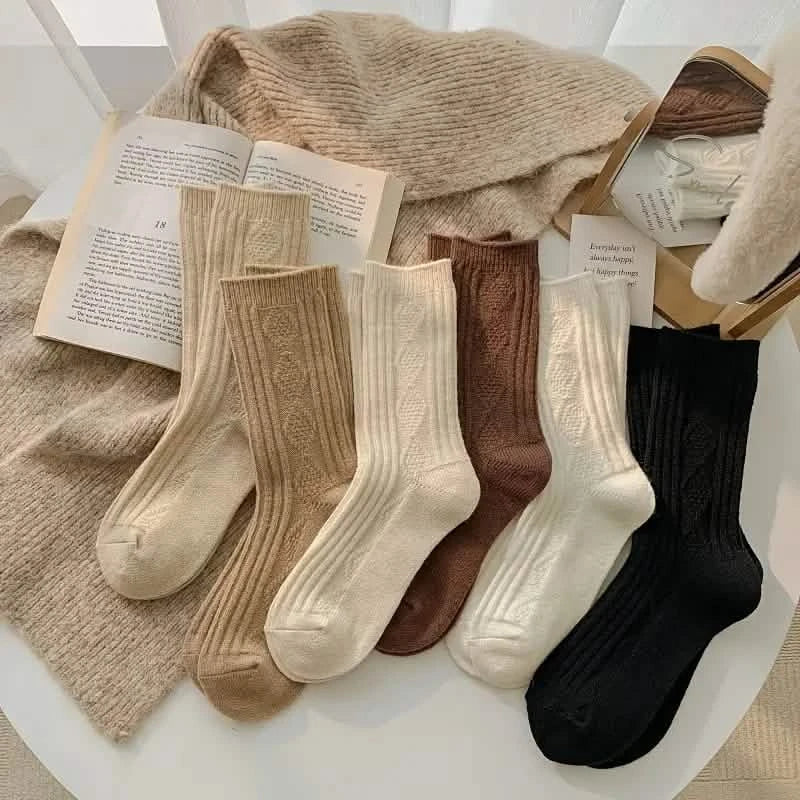 Lot de 6 paires de chaussettes épaisses et chaudes de couleur crème