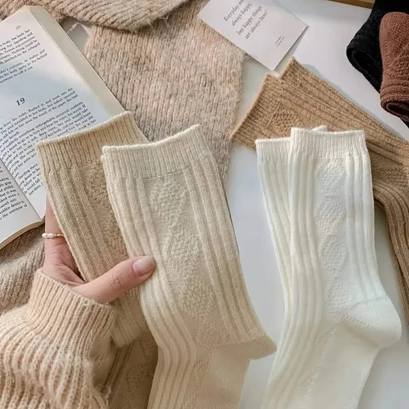 Lot de 6 paires de chaussettes épaisses et chaudes de couleur crème