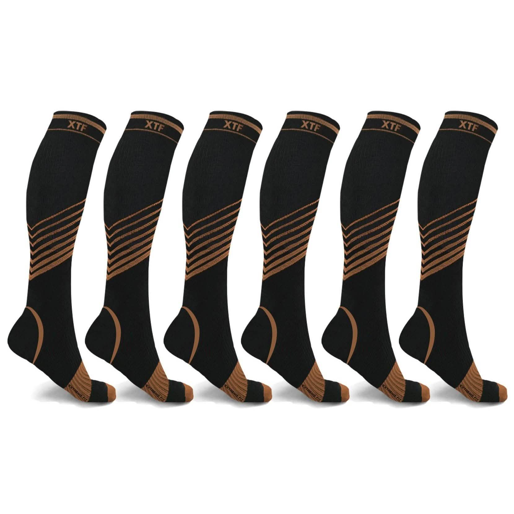 6 paires : Chaussettes de contention mi-mollet ultra rayées en V