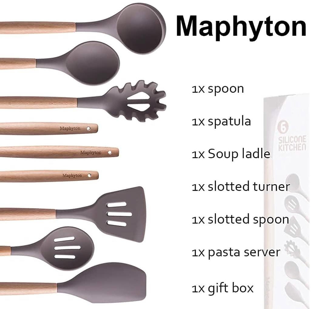 Ensemble de 6 ustensiles de cuisine antiadhésifs en silicone Maphyton