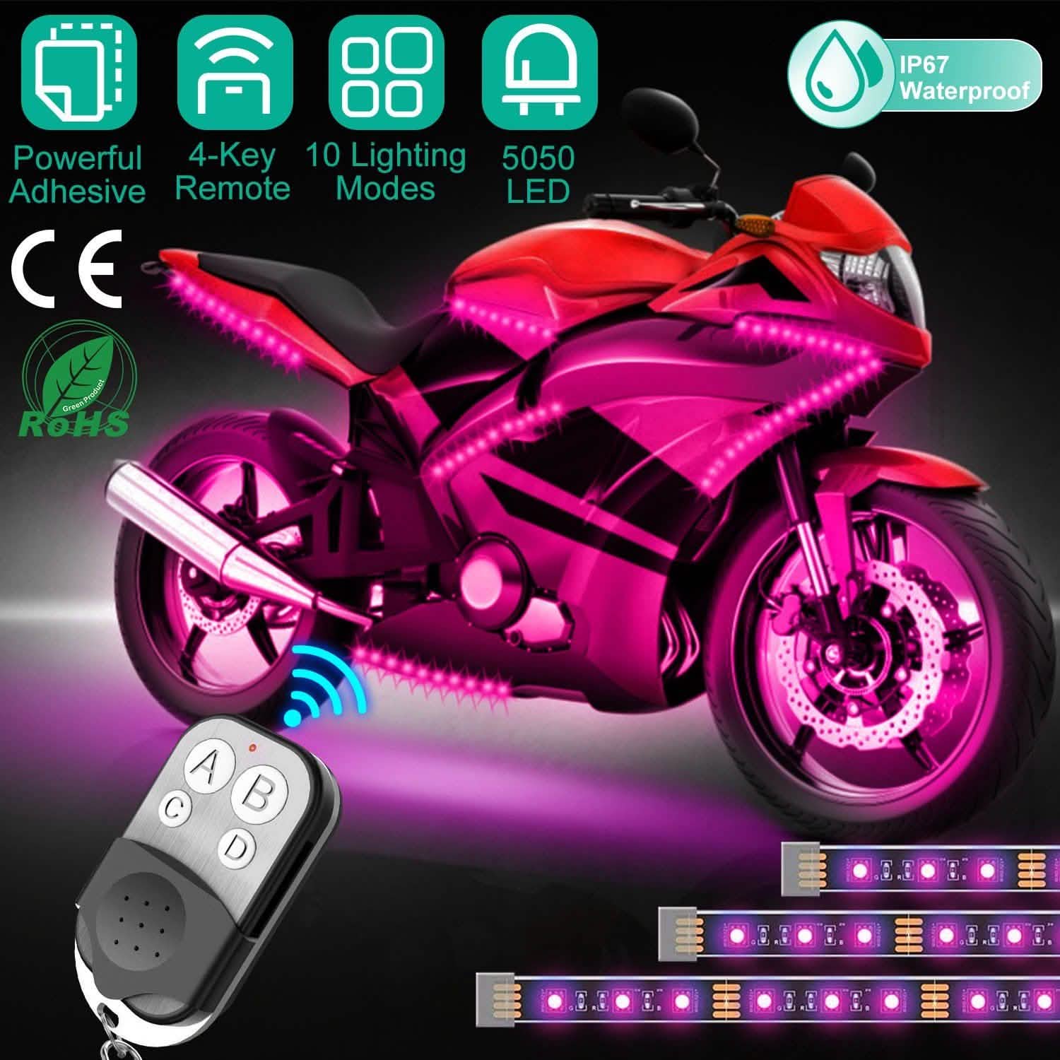 6 pièces : Bandes lumineuses LED pour moto
