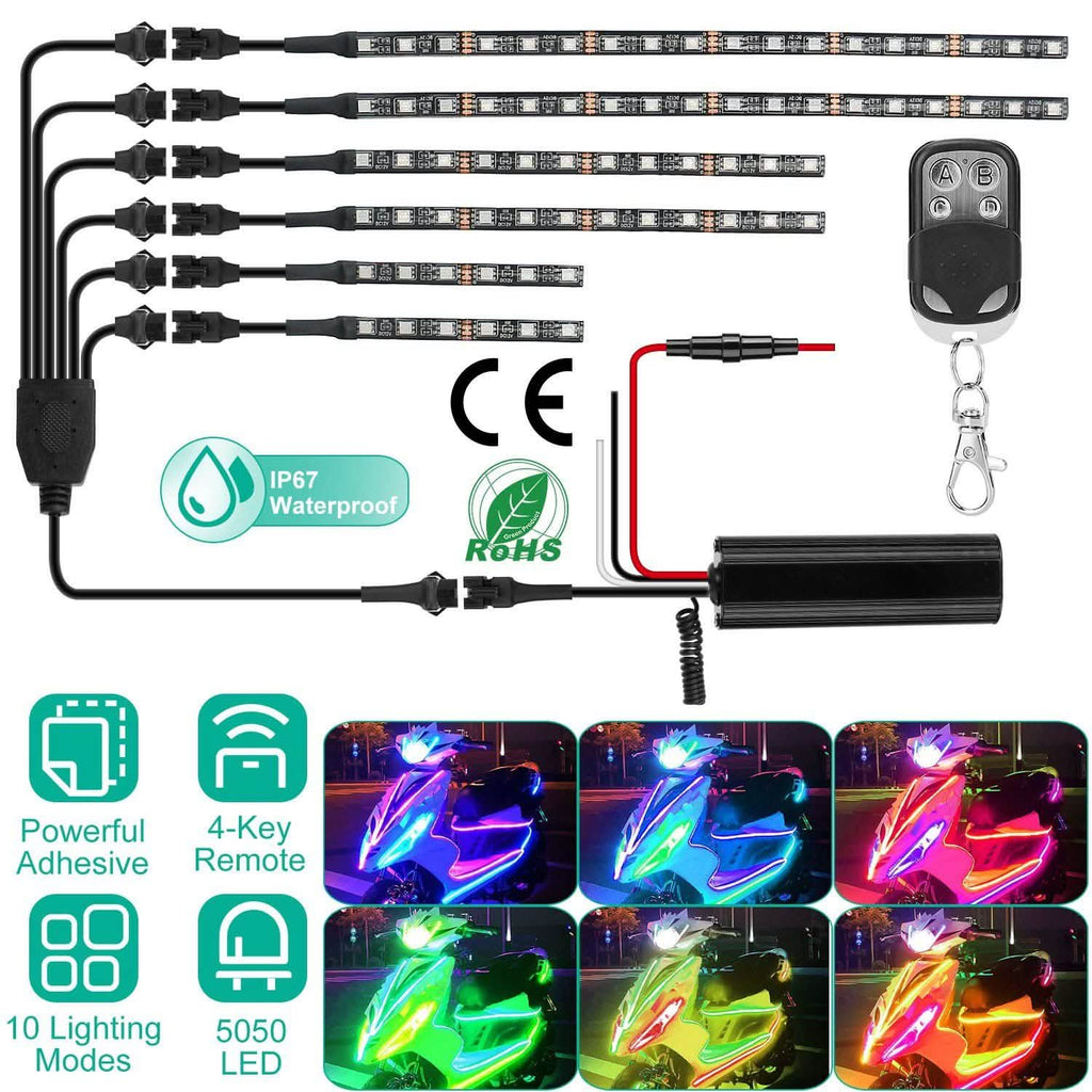 6 pièces : Bandes lumineuses LED pour moto