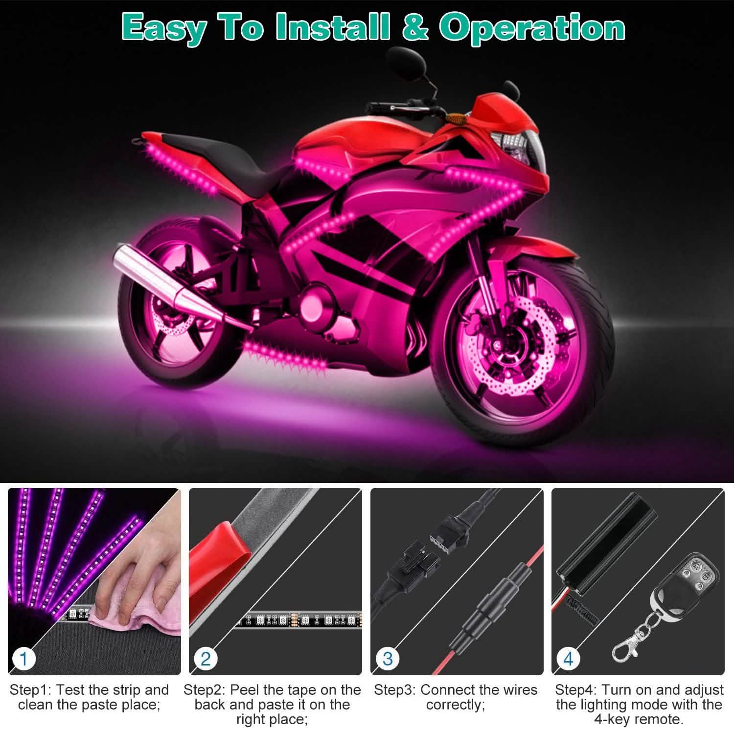 6 pièces : Bandes lumineuses LED pour moto