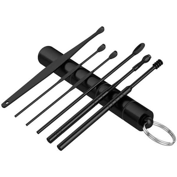 6 pièces : Kit portable de cure-oreilles en acier inoxydable