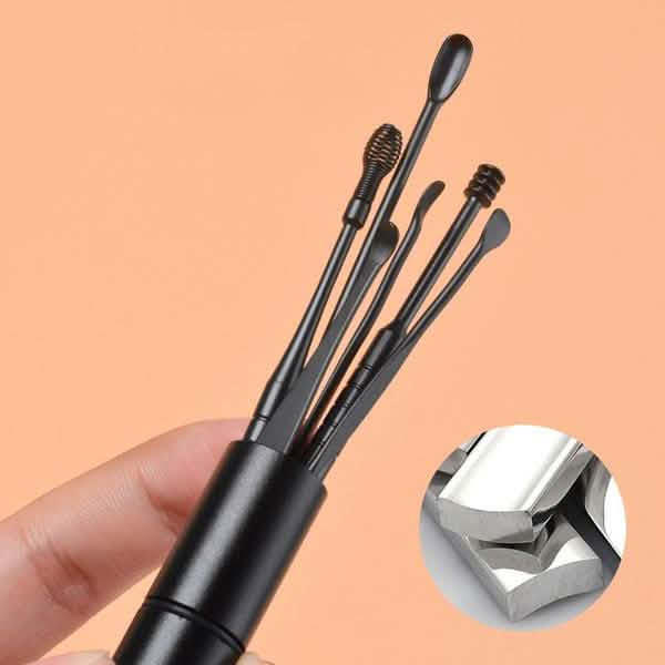 6 pièces : Kit portable de cure-oreilles en acier inoxydable