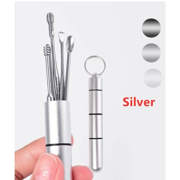 6 pièces : Kit portable de cure-oreilles en acier inoxydable