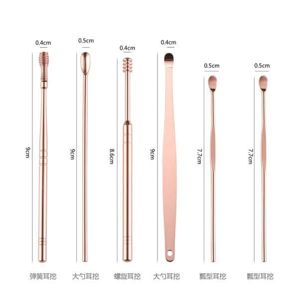 6 pièces : Kit portable de cure-oreilles en acier inoxydable