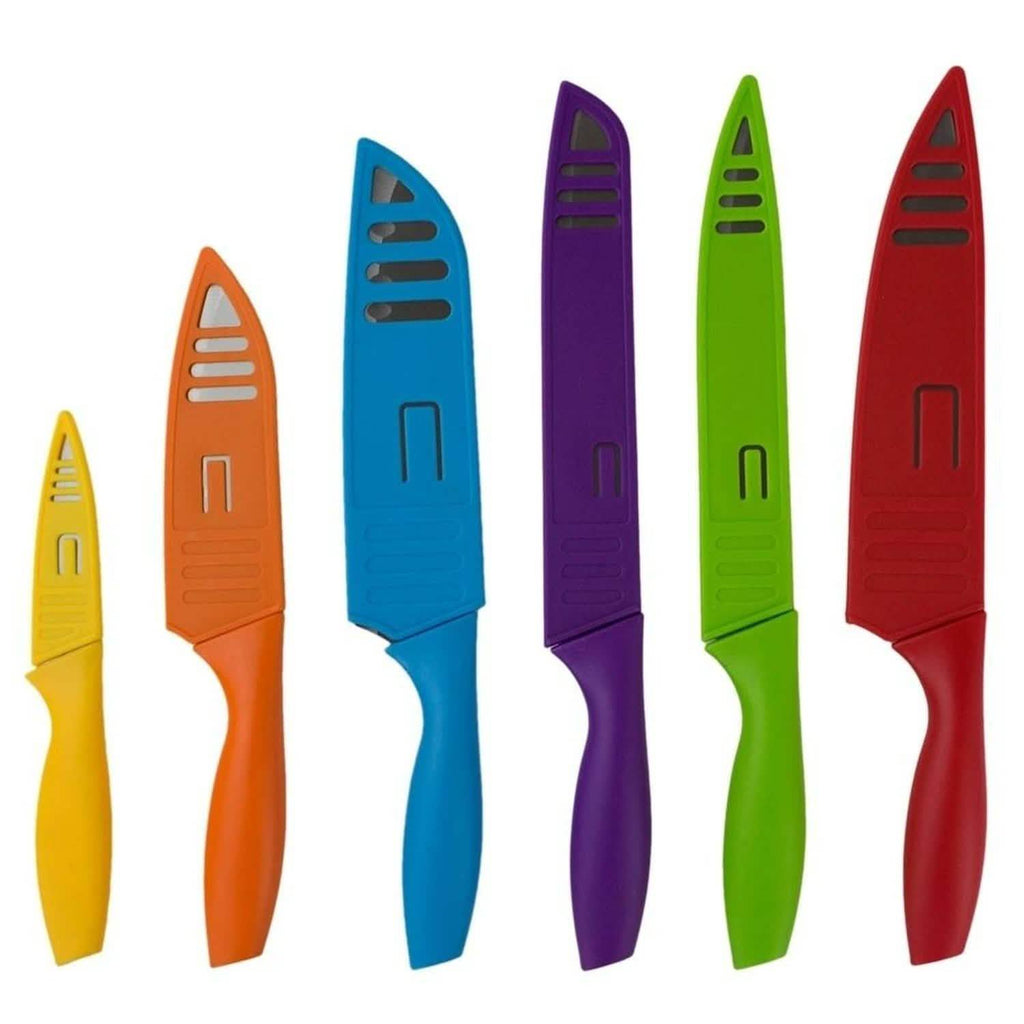 Ensemble de 6 pièces : Couteau en acier inoxydable Sazon et étuis de protection colorés