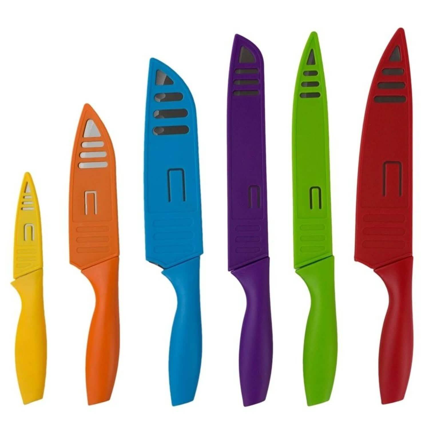 Ensemble de 6 pièces : Couteau en acier inoxydable Sazon et étuis de protection colorés