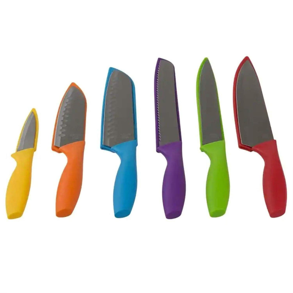 Ensemble de 6 pièces : Couteau en acier inoxydable Sazon et étuis de protection colorés
