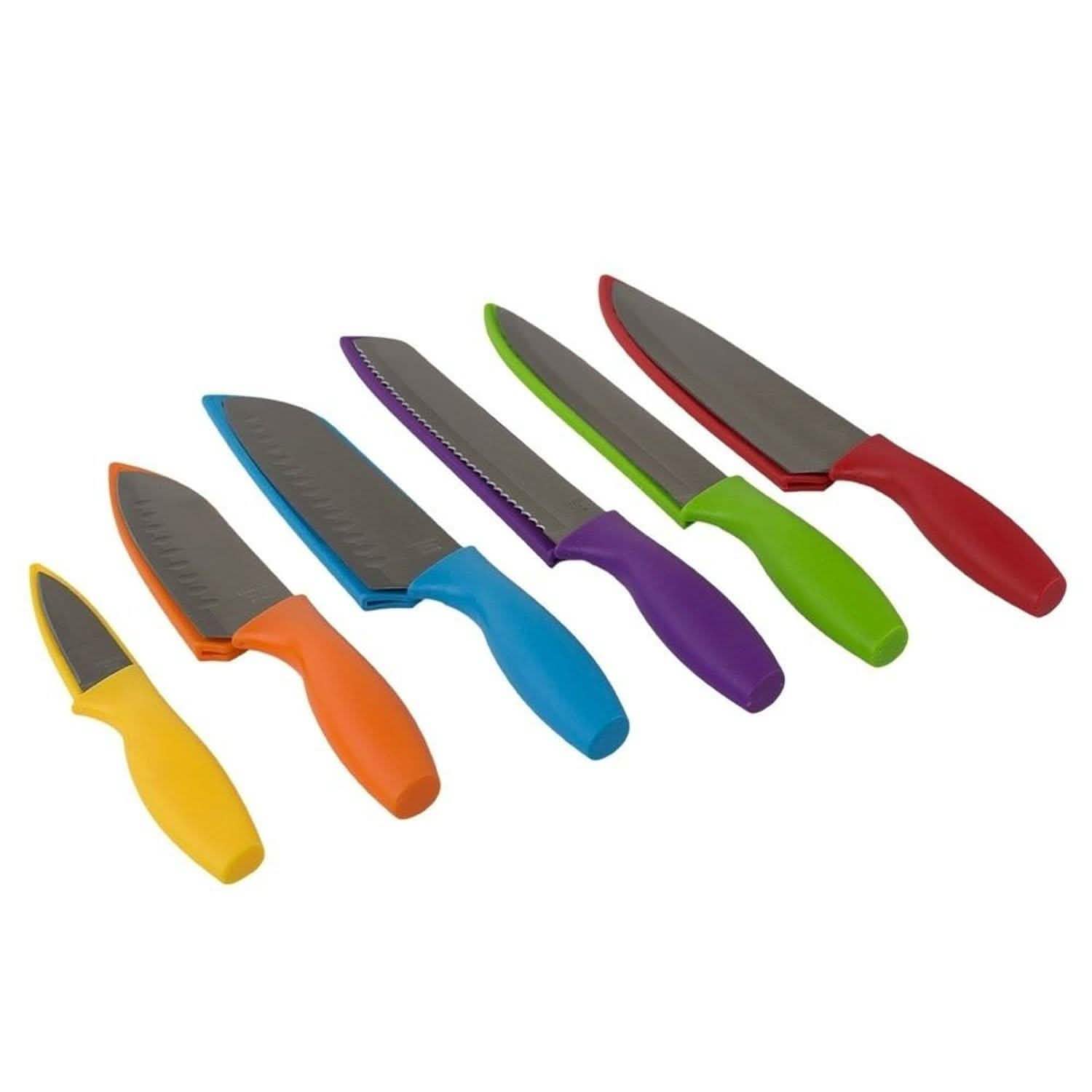 Ensemble de 6 pièces : Couteau en acier inoxydable Sazon et étuis de protection colorés