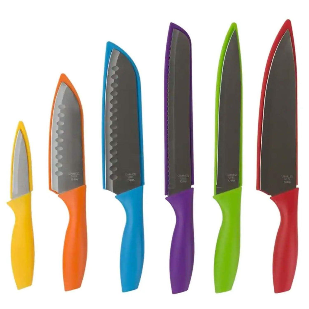 Ensemble de 6 pièces : Couteau en acier inoxydable Sazon et étuis de protection colorés