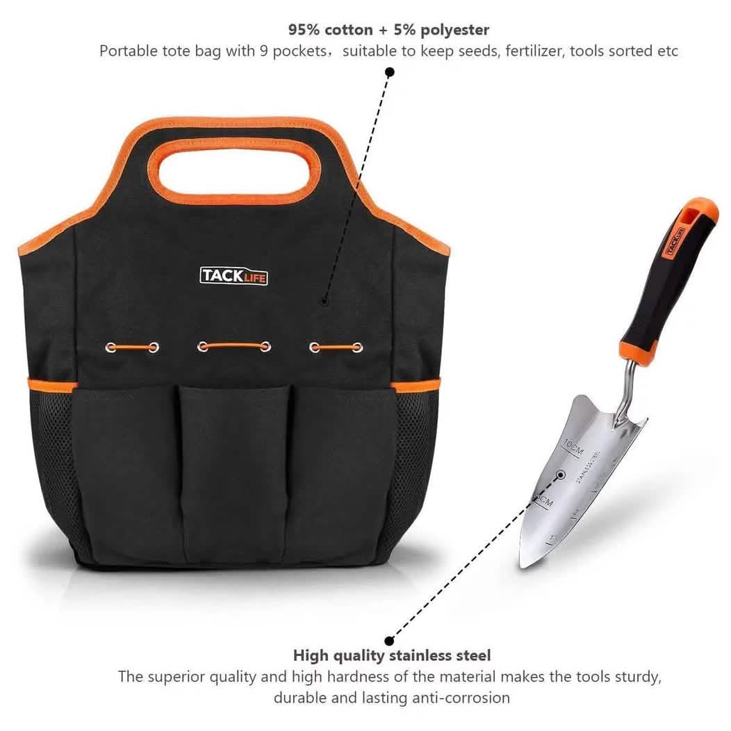Ensemble de 6 outils de jardinage robustes en acier inoxydable Tacklife